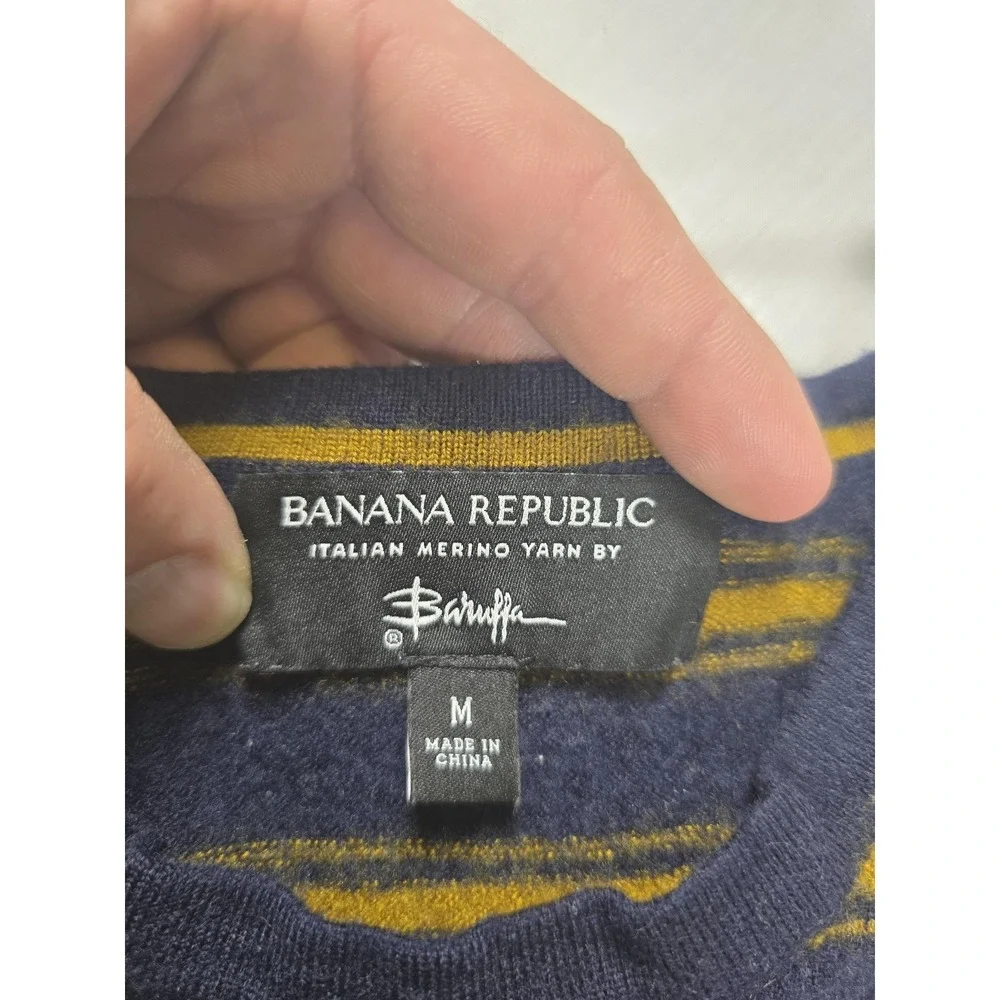 Banana Republic Sweater Mens Medium Blue Stripe Italian Merino Wool‎ Crewneck